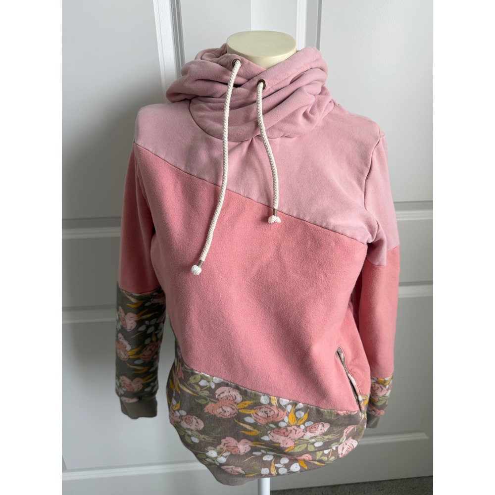 Ampersand Avenue Doublehood Floral Hoodie Sweatshirt Pink Mauve Pullover